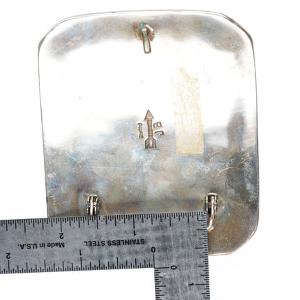 1.5" Jefferson Brown Navajo Heavy sterling silver turquoise belt buckle