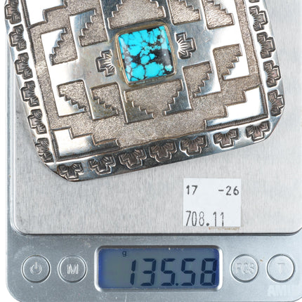 1.5" Jefferson Brown Navajo Heavy sterling silver turquoise belt buckle