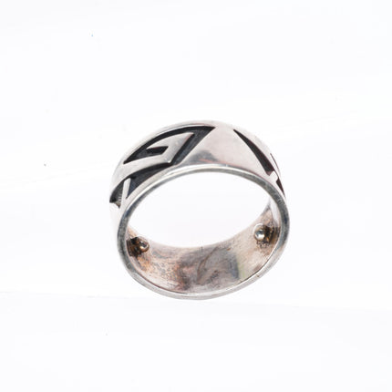 sz7.5 Leonard Shupla Hopi overlay band ring sterling silver