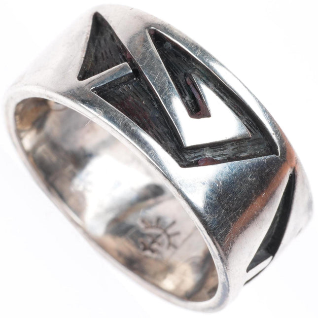 sz7.5 Leonard Shupla Hopi overlay band ring sterling silver