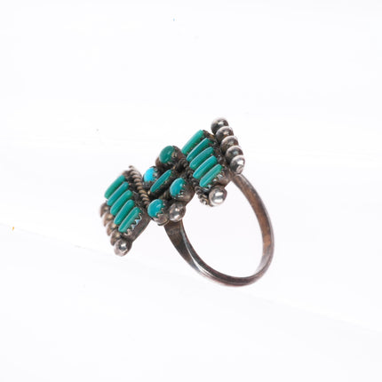 sz6 vintage Zuni sterling silver turquoise needlepoint-snake eye ring