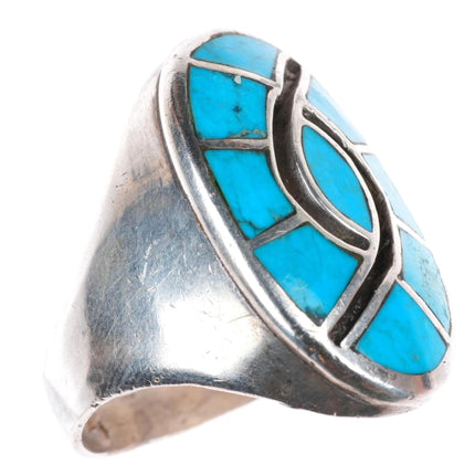 sz10 vintage Zuni sterling silver turquoise inlay hummingbird size 10 men's ring