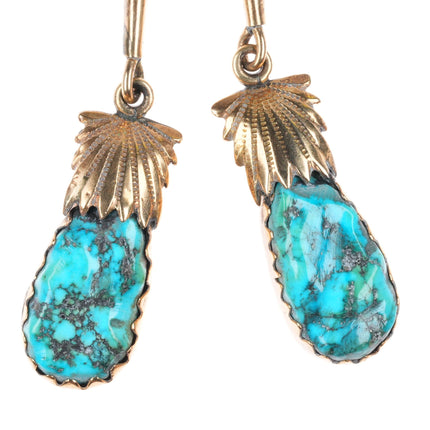 Robert & Bernice Leekya Zuni 14k yellow gold sterling silver turquoise bolo tie