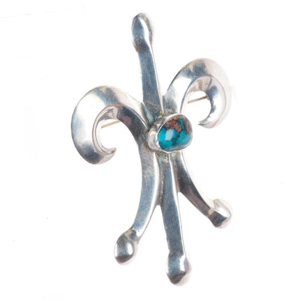 1950's Navajo Bisbee turquoise cast sterling silver pin/brooch