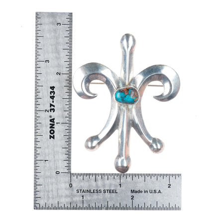 1950's Navajo Bisbee turquoise cast sterling silver pin/brooch