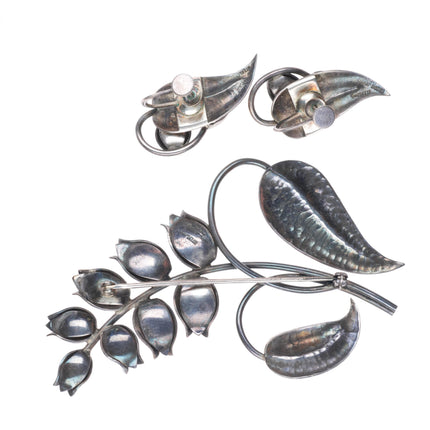 1940's Georg Jensen USA sterling silver Lily of the Valley brooch/pin/earrings