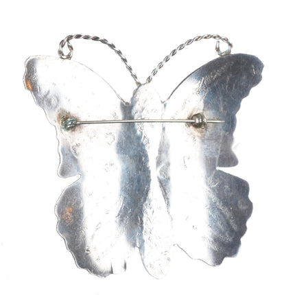 Big vintage Navajo sterling silver hand stamped butterfly pin/brooch