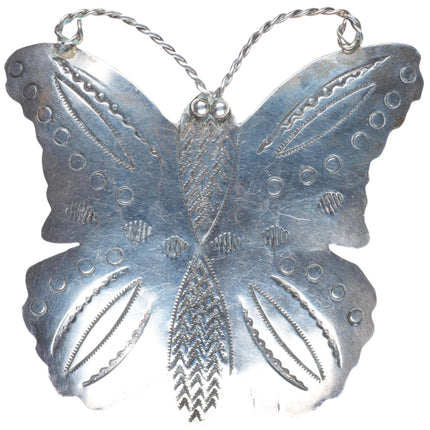 Big vintage Navajo sterling silver hand stamped butterfly pin/brooch