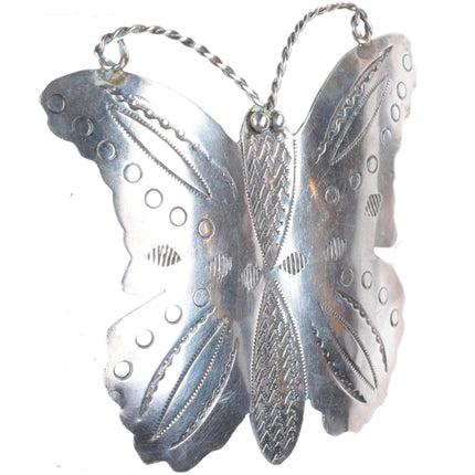 Big vintage Navajo sterling silver hand stamped butterfly pin/brooch
