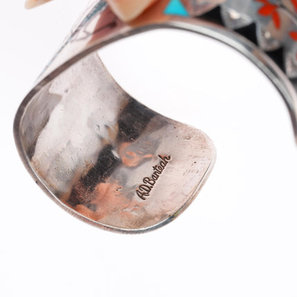 6.4" A.D. Banteah Zuni Bluebird stone/shell inlaid sterling silver cuff bracelet
