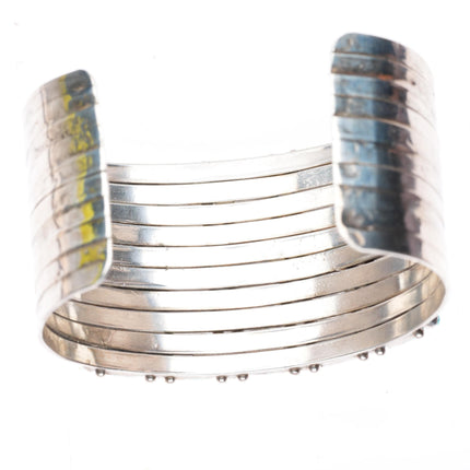 6.2" Vintage Zuni sterling silver dot-dash turquoise 10 row cuff bracelet