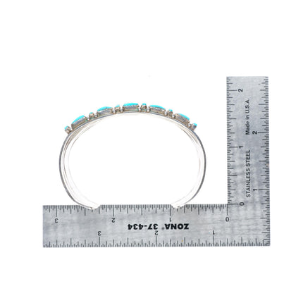 6.2" Vintage Zuni sterling silver dot-dash turquoise 10 row cuff bracelet