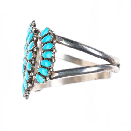 6.4" Lorraine Waatsa Zuni sterling silver turquoise cluster cuff bracelet