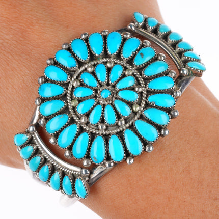 6.4" Lorraine Waatsa Zuni sterling silver turquoise cluster cuff bracelet