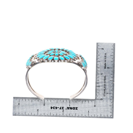 6.4" Lorraine Waatsa Zuni sterling silver turquoise cluster cuff bracelet