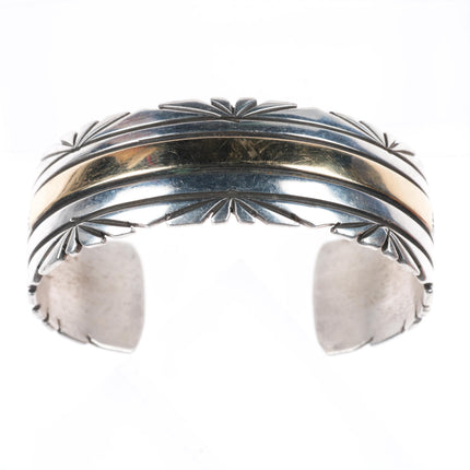 6.5" Victor Hicks Navajo sterling silver 14k gold chiseled cuff bracelet