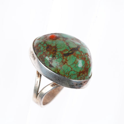 sz9.5 Des Enfants southwestern sterling silver turquoise ring with coral inlay