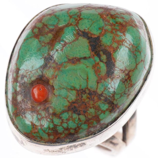 sz9.5 Des Enfants southwestern sterling silver turquoise ring with coral inlay