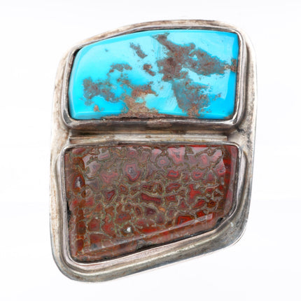 sz9.5 Des Enfants southwestern sterling silver turquoise/Dinosaur Bone ring