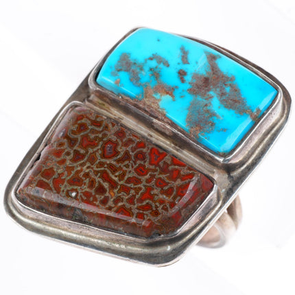 sz9.5 Des Enfants southwestern sterling silver turquoise/Dinosaur Bone ring