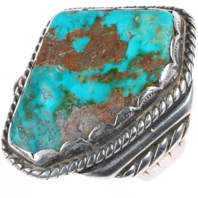 sz10 vintage Navajo Pilot Mountain turquoise large sterling silver ring