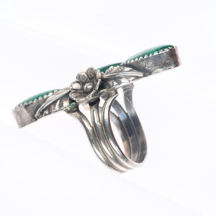 sz7.5 vintage Navajo sterling silver malachite long ring feathers/blossoms