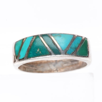 sz8 Allen Pooyouma Hopi vintage channel inlay turquoise ring size 8