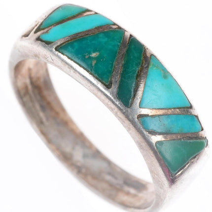 sz8 Allen Pooyouma Hopi vintage channel inlay turquoise ring size 8