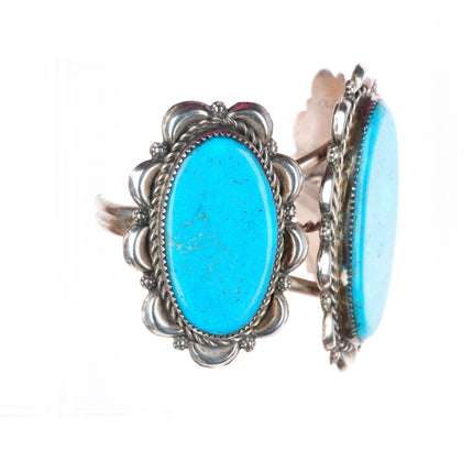 7" Nelson Lee Navajo sterling silver repousse large turquoise cuff bracelet