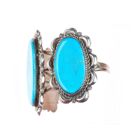 7" Nelson Lee Navajo sterling silver repousse large turquoise cuff bracelet
