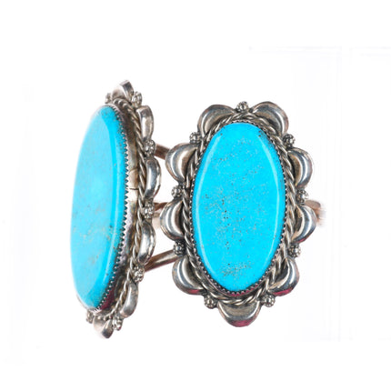 7" Nelson Lee Navajo sterling silver repousse large turquoise cuff bracelet