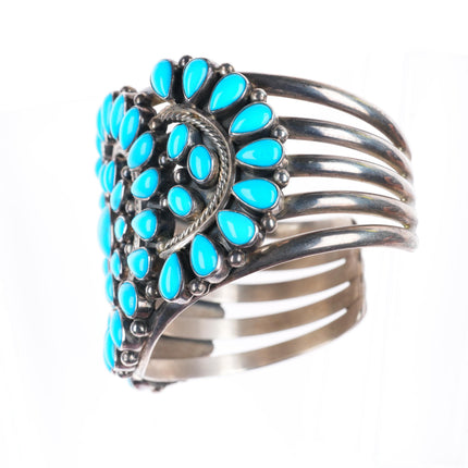 6.75" Darrin Livingston Navajo sterling silver turquoise cluster cuff bracelet