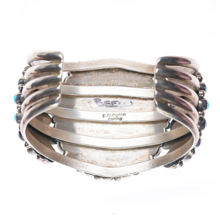 6.75" Darrin Livingston Navajo sterling silver turquoise cluster cuff bracelet