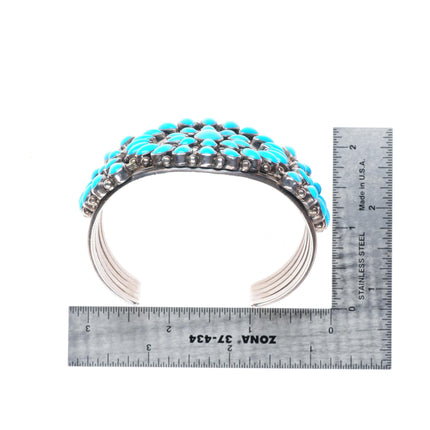 6.75" Darrin Livingston Navajo sterling silver turquoise cluster cuff bracelet