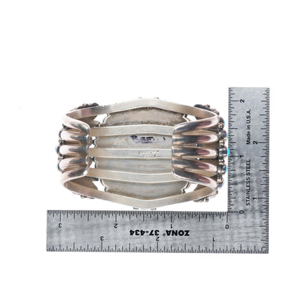 6.75" Darrin Livingston Navajo sterling silver turquoise cluster cuff bracelet
