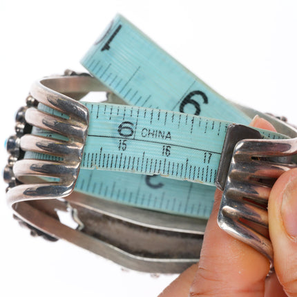 6.75" Darrin Livingston Navajo sterling silver turquoise cluster cuff bracelet