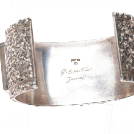 7.5" vintage Esalio Zuni heavy stone/shell inlaid sterling silver cuff bracelet