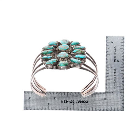 6.5" vintage Navajo sterling silver cluster cuff bracelet with nice turquoise