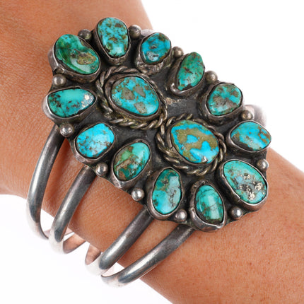 6.5" vintage Navajo sterling silver cluster cuff bracelet with nice turquoise
