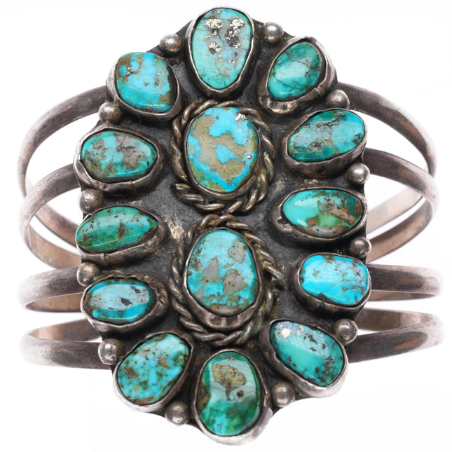6.5" vintage Navajo sterling silver cluster cuff bracelet with nice turquoise