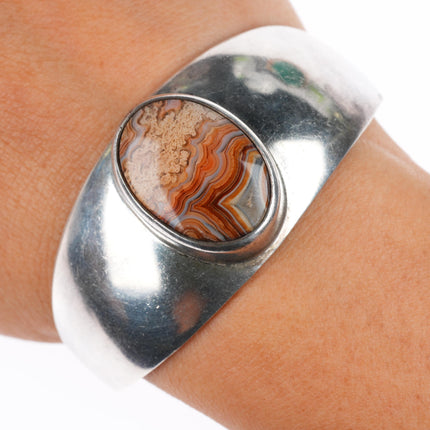 6.5" Ayre New Mexico Southwestern modernist sterling silver agate cuff bracelet