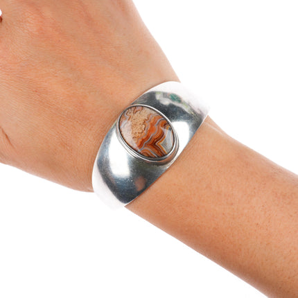 6.5" Ayre New Mexico Southwestern modernist sterling silver agate cuff bracelet