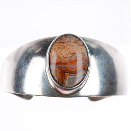 6.5" Ayre New Mexico Southwestern modernist sterling silver agate cuff bracelet