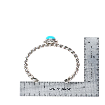 6.4" Vintage Native American sterling silver woven wire cuff bracelet turquoise