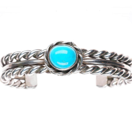 6.4" Vintage Native American sterling silver woven wire cuff bracelet turquoise