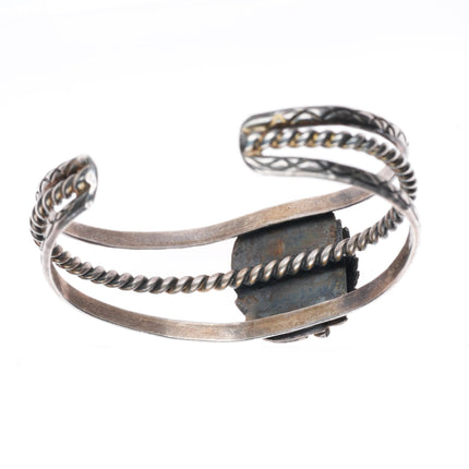 6" vintage Navajo sterling silver stamped shank turquoise cuff bracelet