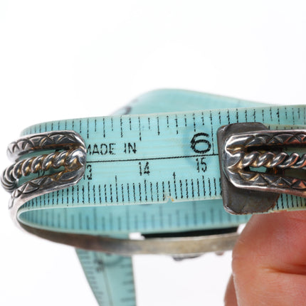 6" vintage Navajo sterling silver stamped shank turquoise cuff bracelet