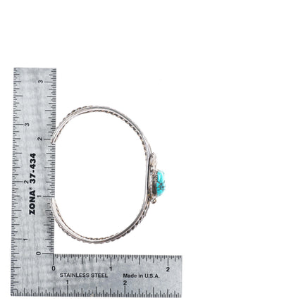 6" vintage Navajo sterling silver stamped shank turquoise cuff bracelet