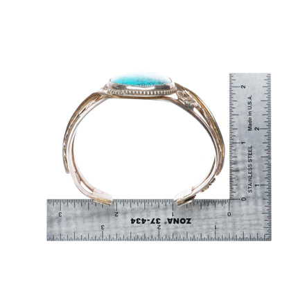 7" vintage Navajo sterling silver webbed turquoise feather/blossom cuff bracelet