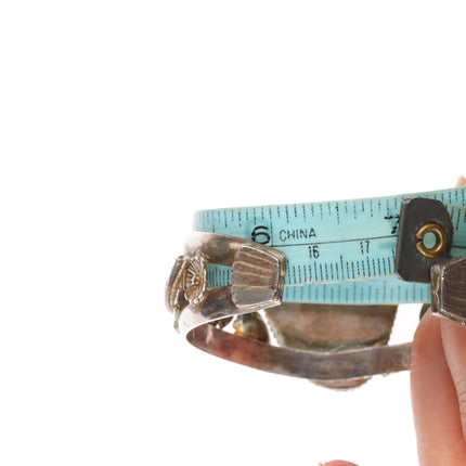 7" vintage Navajo sterling silver webbed turquoise feather/blossom cuff bracelet